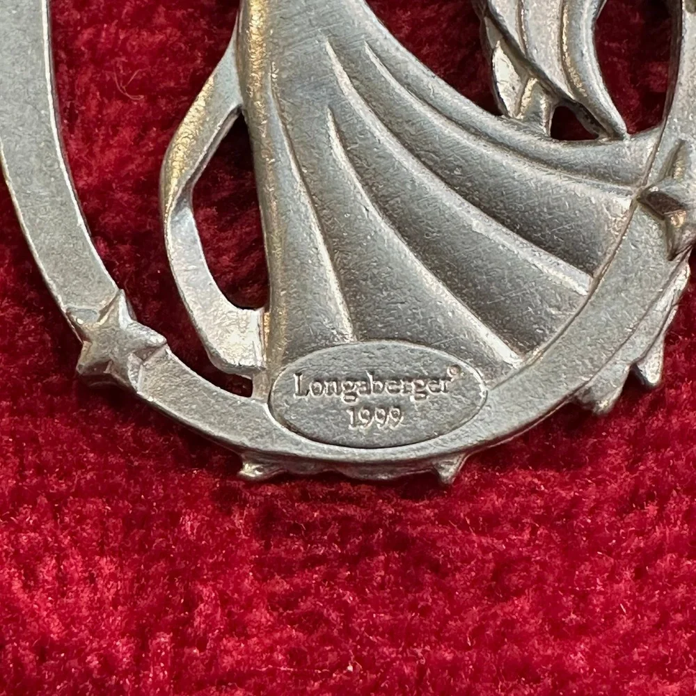 Longaberger 1999 Faith Angel Christmas Ornament Pewter Silver Tone Star Frame‎